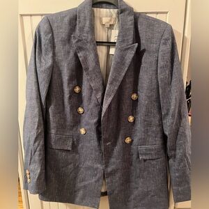 NWT LOFT Chambray Linen Double Breasted Blazer
